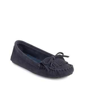 NEW manitobah mukluks sunshine moccasins 10 womens suede fringe navy blue flats